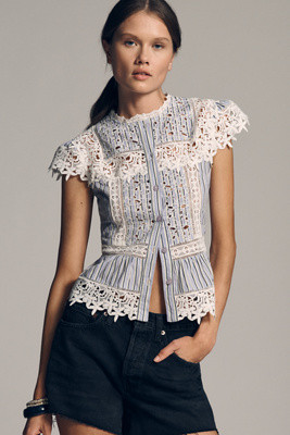 By Anthropologie Sleeveless High-Neck Lace-Inset Blouse | Anthropologie (US)