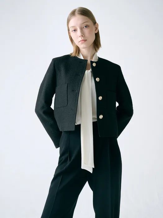 [Tweed] No-collar Stitch Tweed Jacket- 3 Color | W Concept (US)