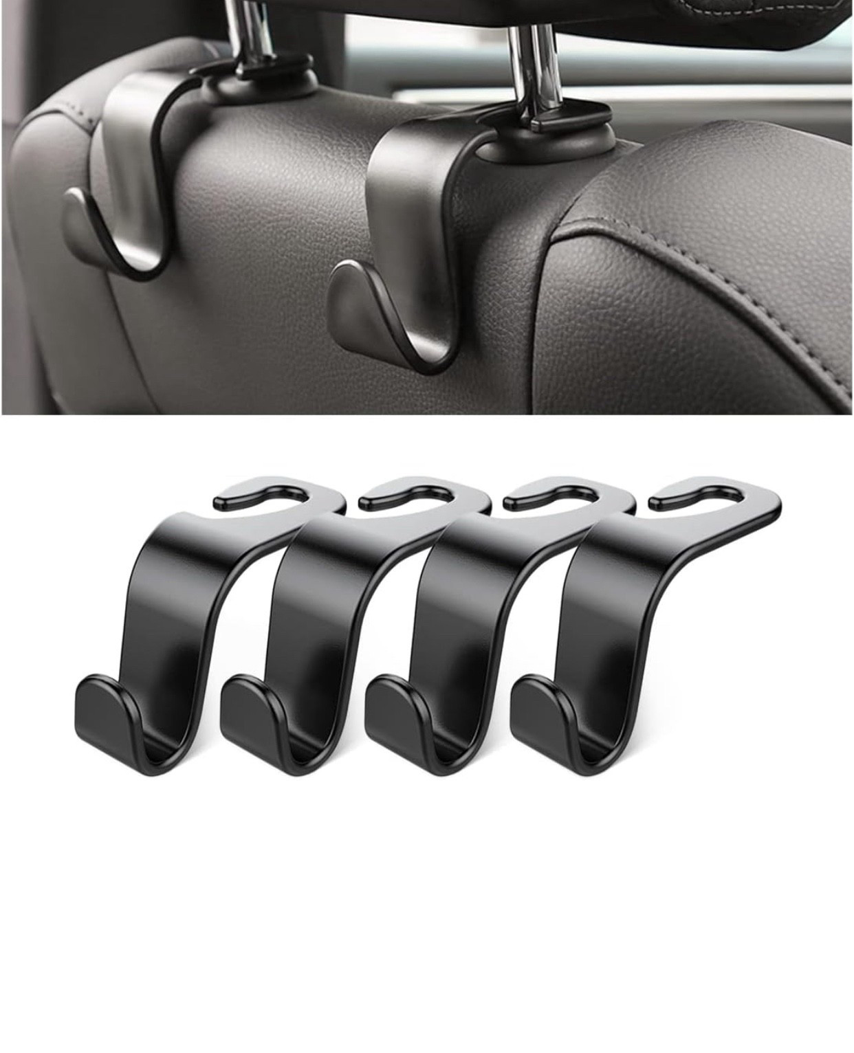 Car Back Seat Headrest Hooks, 4 Pack Black Stylish Back Seat Hanger for Car Handbag Clothes Coats Grocery Bags, Car Interior Accessories (Black2)