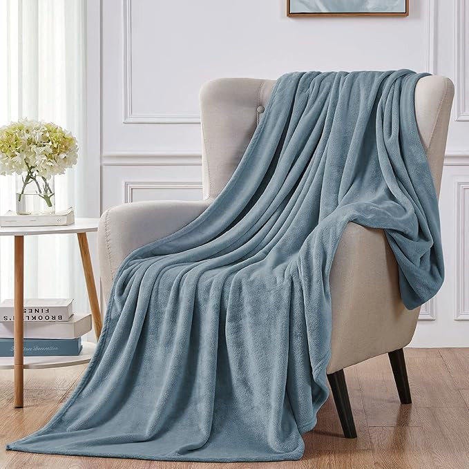 Walensee Fleece Blanket Plush Throw Fuzzy Lightweight (Throw Size 50x60 Washed Blue/Slate Blue/Gr... | Amazon (US)