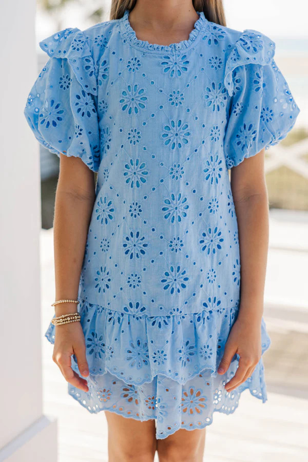 Girls: Get What You Love Light Blue Eyelet Dress | The Mint Julep Boutique