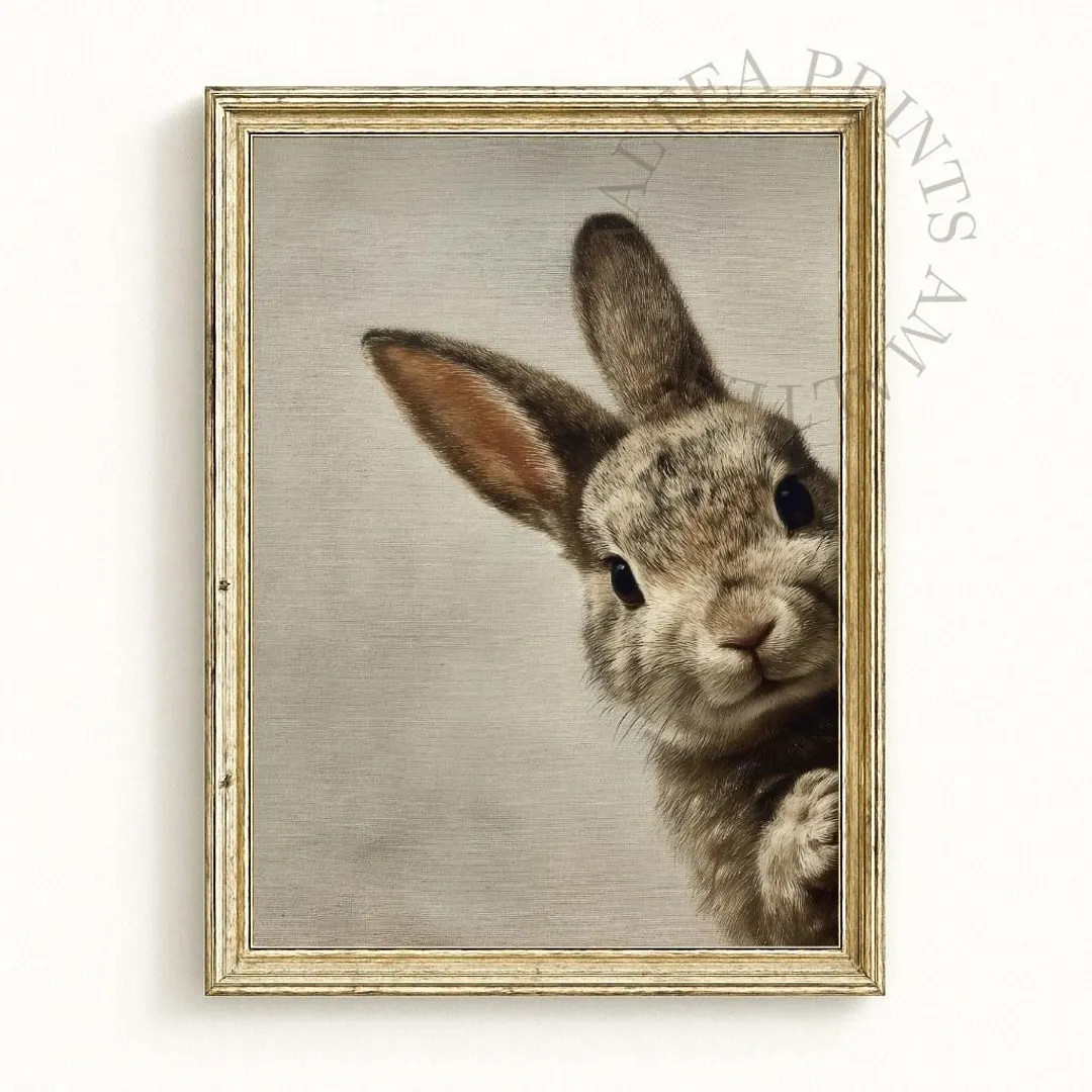 Peeking Bunny Wall Art – Vintage Rabbit Print, Animal Nursery, Farmhouse Easter Decor (Digital ... | Etsy (US)