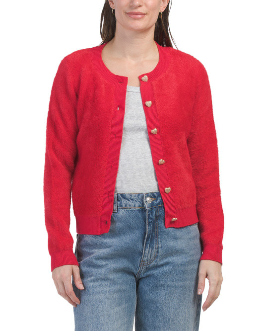 Long Sleeve Heart Button Eyelash Cardigan | TJ Maxx