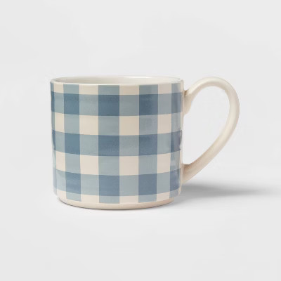 15oz Stoneware Gingham Mug Blue - Threshold™ | Target