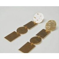 Long gold stud earrings with geometric shapes gold statement earrings shiny gold party earrings bold | Etsy (US)