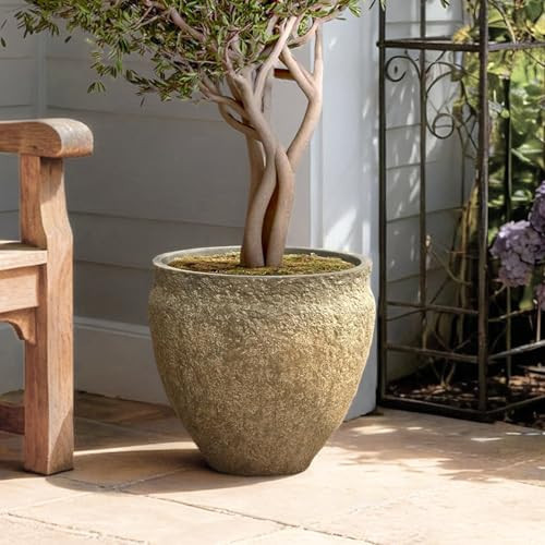 LuxenHome 16.5" Dia Concrete Large Round Planter Pot, Rustic Textured Garden Flower Pot with Drainage Hole, Indoor Outdoor Plant Pots for Home Garden Patio | Amazon (US)