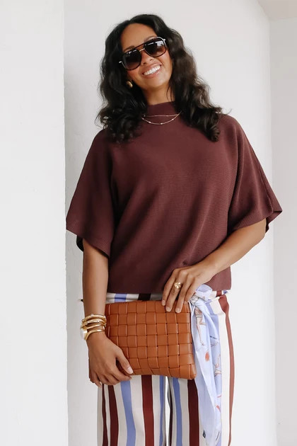 In Your Dreams Brown Short Sleeve Sweater | The Willow Tree