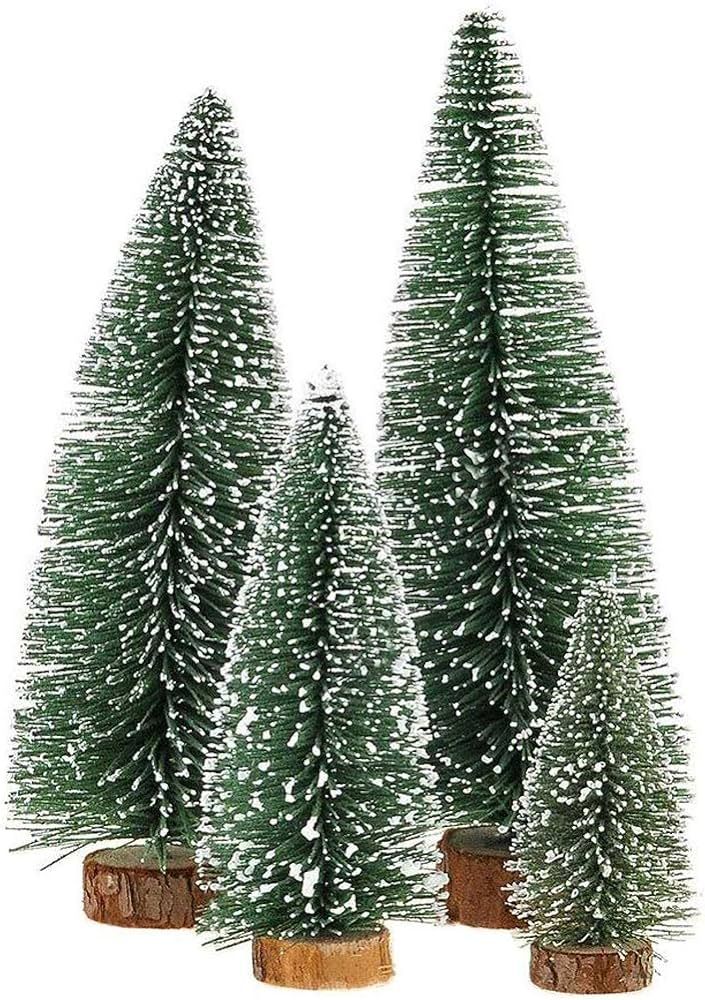 Miniature Christmas Tree, Mini Ornaments Tabletop Trees, miniture snowing pin trees with Wooden B... | Amazon (UK)