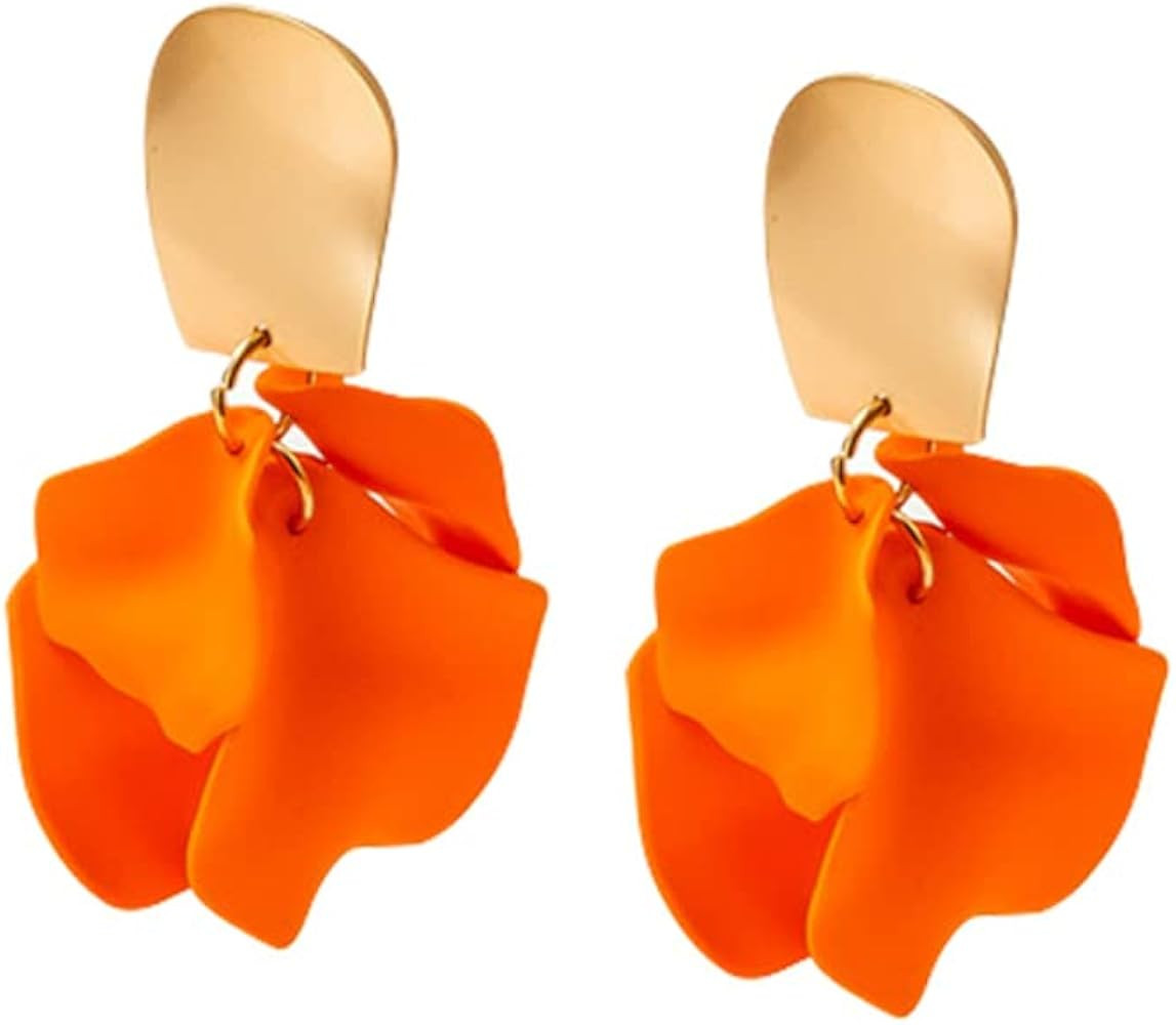 Bohemian Acrylic Rose Flower Petal Floral Tassel Drop Dangle Earrings Large Resin Hanging for Wom... | Amazon (US)