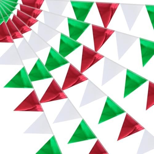 64ft Red Green White Triangle Pennant Banner Flag Metallic Paper Bunting Garland for Hanging Back... | Amazon (US)