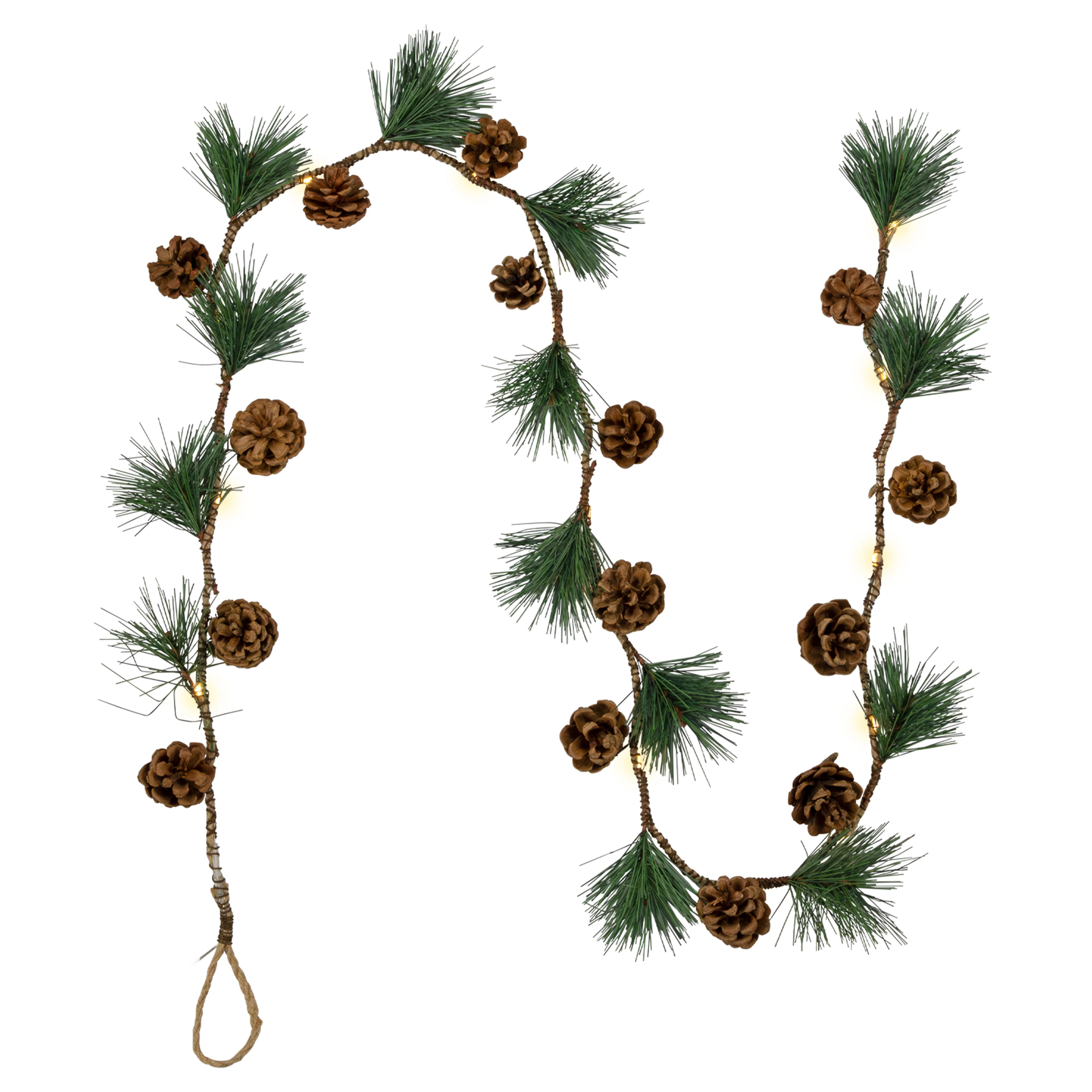 Pre-Lit B/O Pine Needle And Pinecone Christmas Garland - 4.5' - Warm White Lights | Wayfair North America