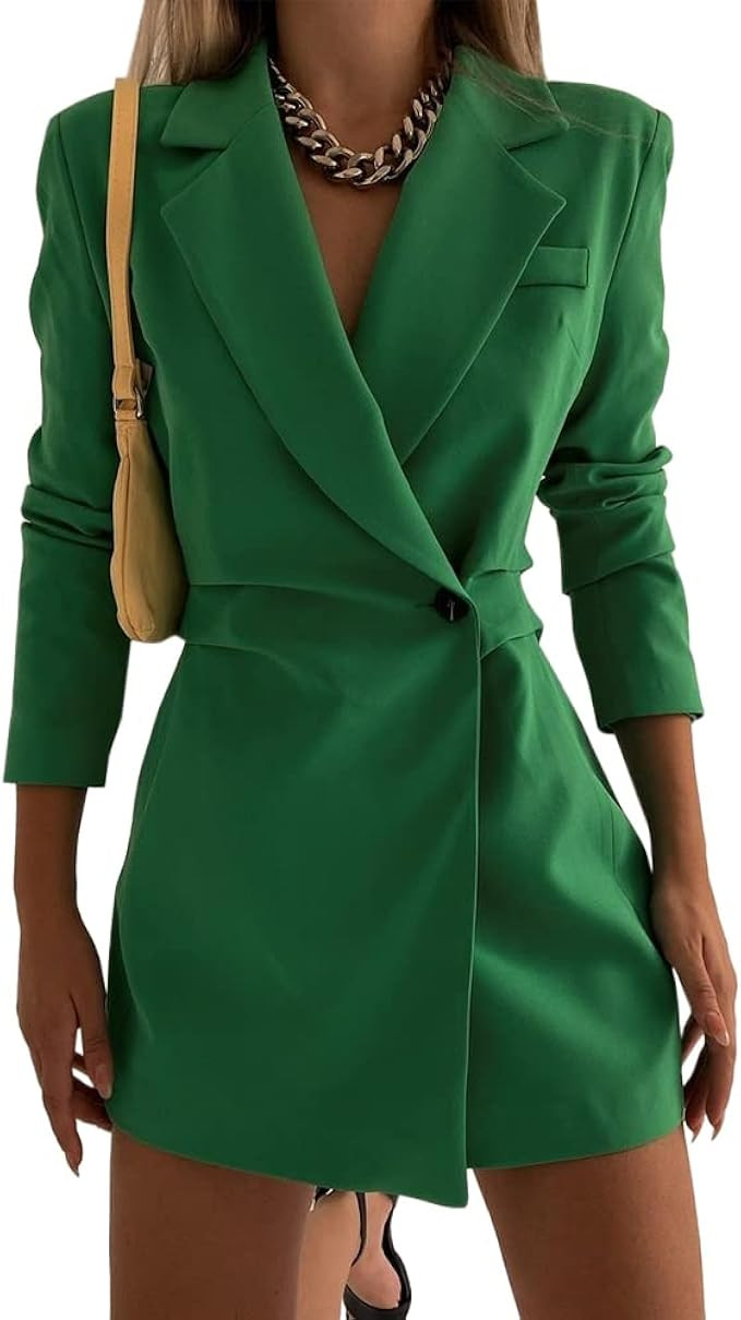 Hdieso Women's Elegant Blazers Dress Long Sleeve Button Down Work Office Jackets Long Blazer | Amazon (US)