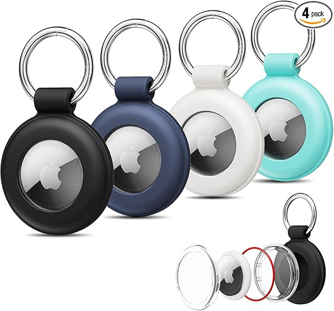 Airtags 4 Pack Holder Case, Waterproof Airtag Holder with Keychain, Silicone Airtag Case for Appl... | Amazon (US)