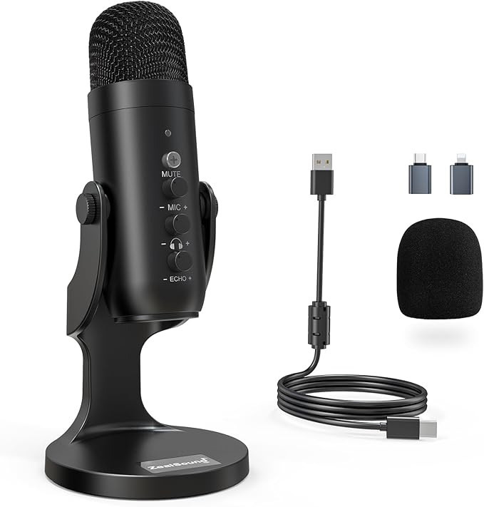 ZealSound Podcast Microphone for PC, Noise Cancellation USB Mic with Gain, Volume Adjustment & Mu... | Amazon (US)