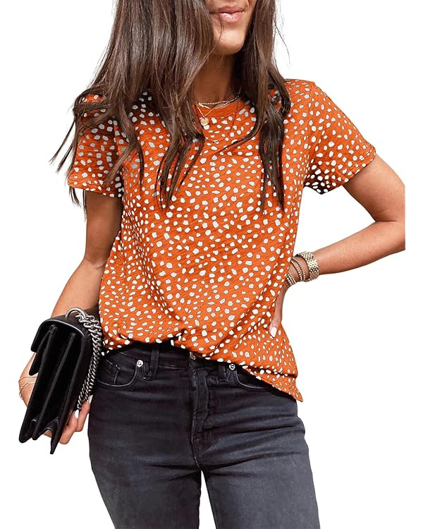 EVALESS Womens Casual Polka Dot Tops Crewneck Short Sleeve T Shirts Fashion 2024 Spring Summer Lo... | Amazon (US)