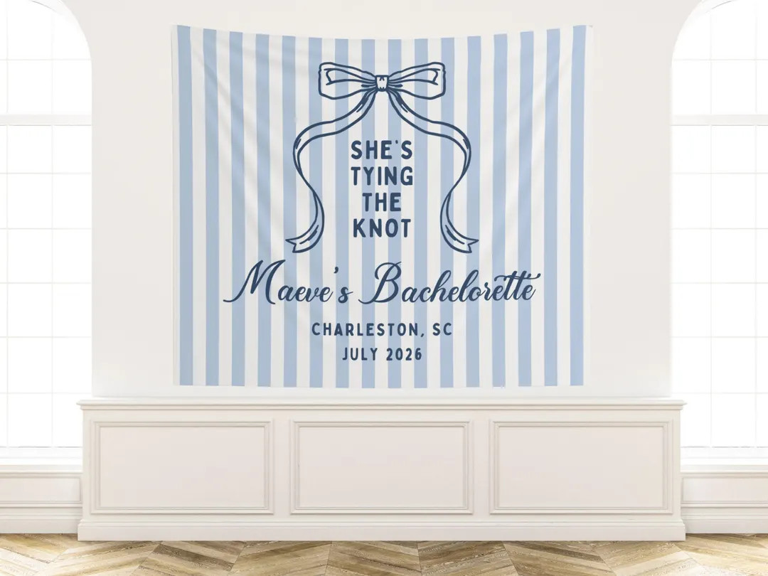 Tying the Knot Bachelorette Banner, Personalized Coquette Bachelorette Party Tapestry | Etsy (Global)
