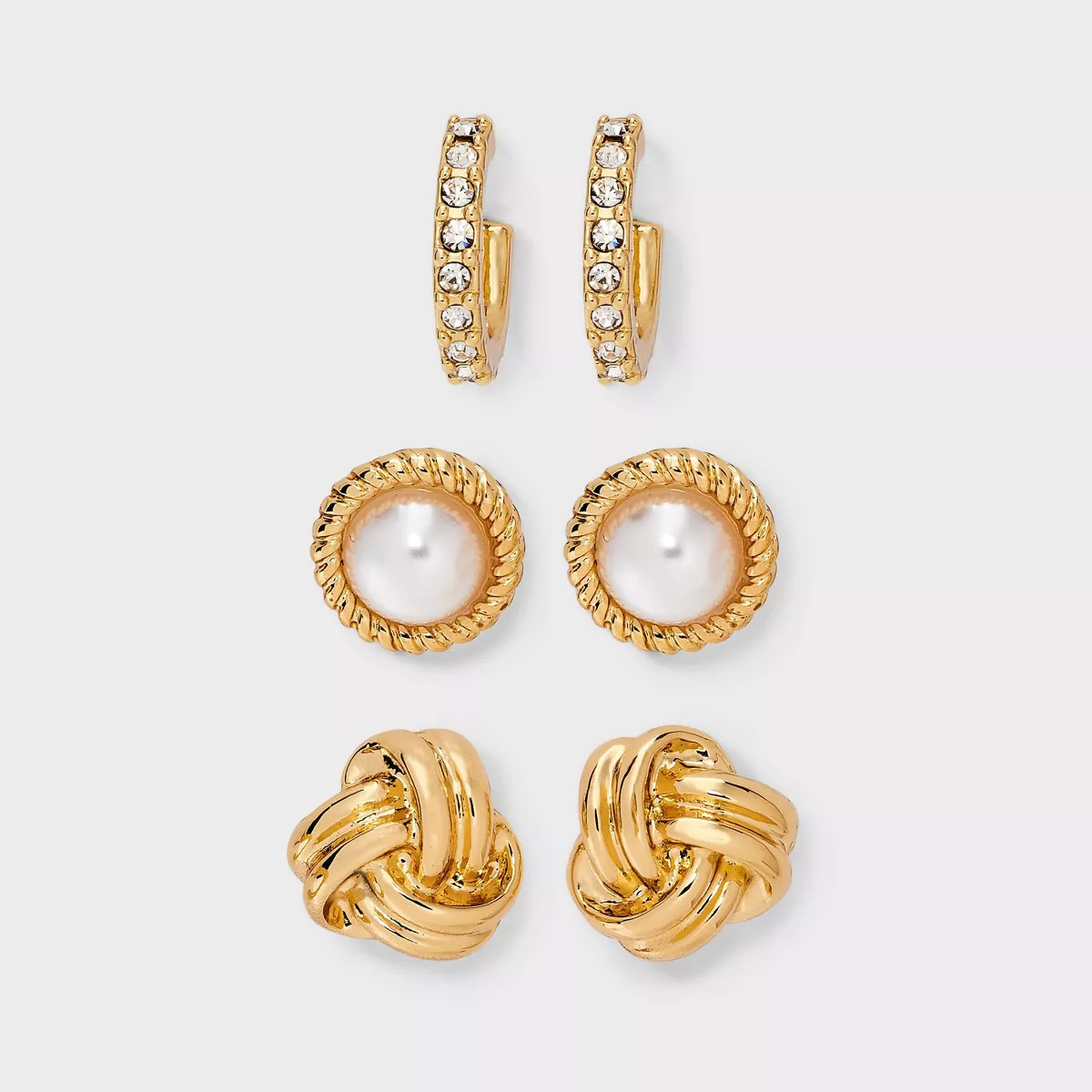 Knot and Pearl Stud Earring Set 3pc - A New Day™ Gold | Target