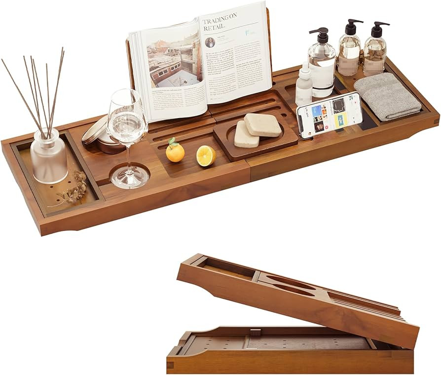 Premium Foldable Teak Bathtub Tray, Expandable Bath Tray for Tub, Luxury Bathtub & Bathroom Acces... | Amazon (US)