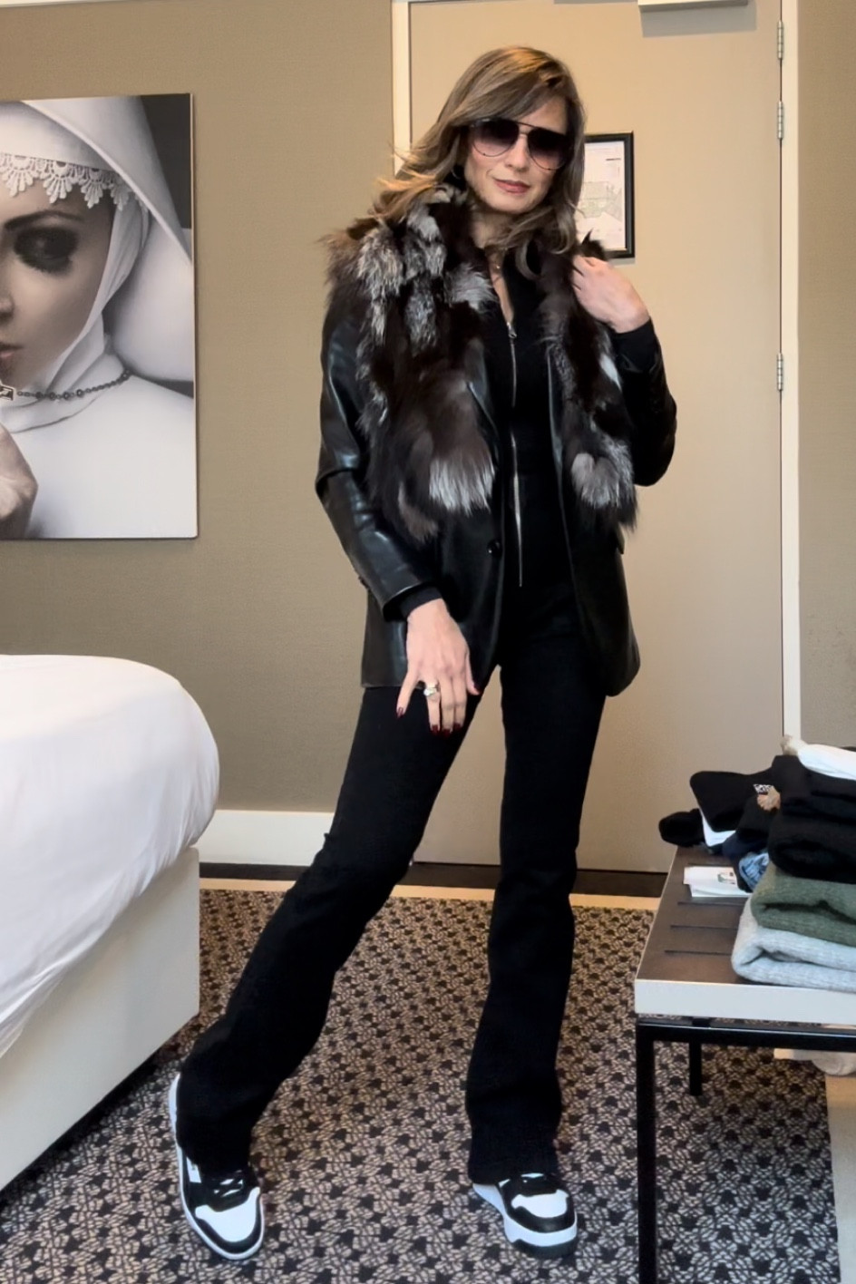 Layering again today! I wore a bodysuit under the jumpsuit to keep warm. The faux leather jacket doesn’t warm too much, so I wore a vest over. I’ve had this vest for years, so I’m linking a couple of options.

Jumpsuit fits true to size, and so does sneakers and bodysuit 

The blazer also fits true to size.

The sunglasses I’m wearing the smaller size. 

#LTKstyletip #LTKover40 #LTKfindsunder50