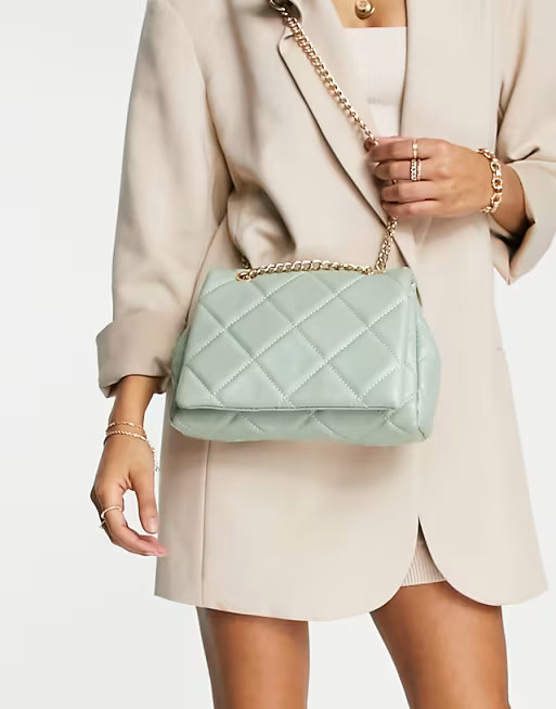 ASOS DESIGN shoulder bag with diamond quilt in sage green | ASOS (Global)