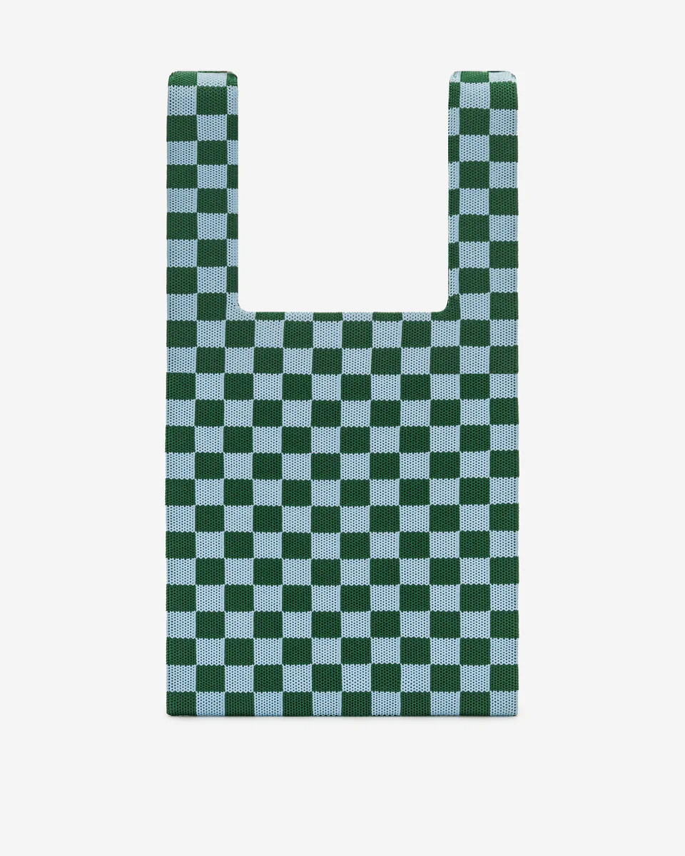 Shea Checkerboard Knitted Tote Bag - Dark Green & Ice | JW PEI US