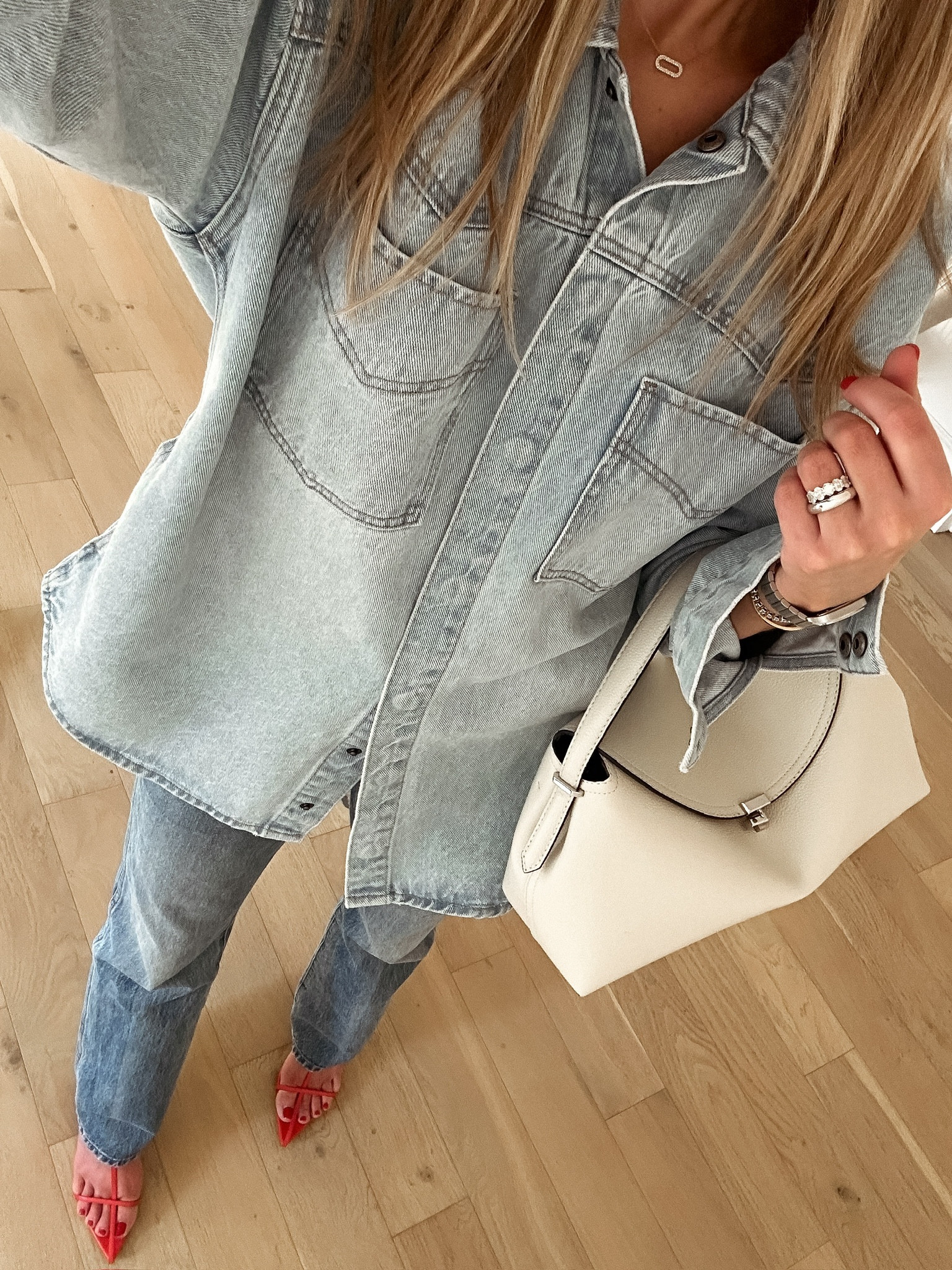 Denim on denim outfit, jeans outfit, denim shacket 

#LTKstyletip #LTKover40