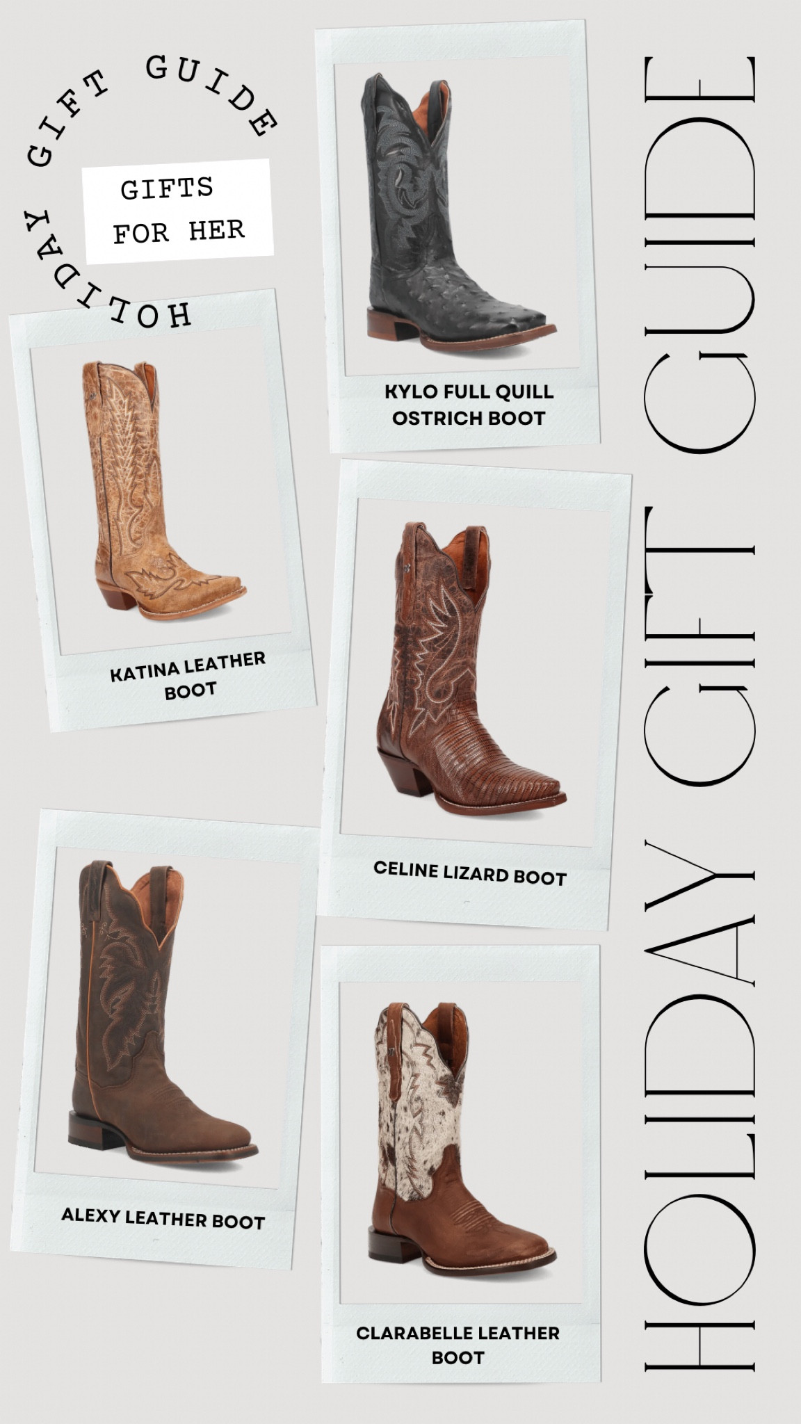 Gifts for her
Cowboy boots


#LTKGiftGuide #LTKHoliday #LTKCyberWeek