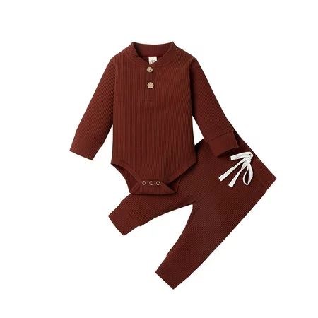 Cathery Newborn Baby Boy Girl Clothes Ribbed Knitted Cotton Long Sleeve Romper Long Pants 2PCS Set | Walmart (US)