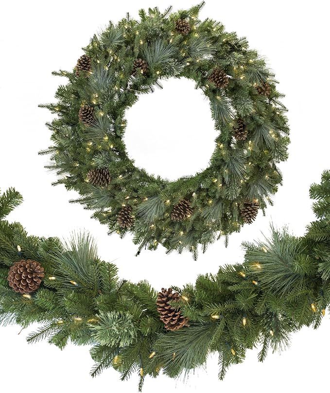 Balsam Hill Mixed Evergreen Prelit Artificial Christmas Wreath, 30 inches, Clear LED Lights | Amazon (US)