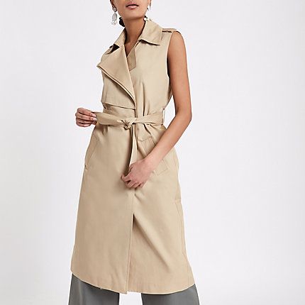 Womens Beige sleeveless belted trench coat | River Island (UK & IE)