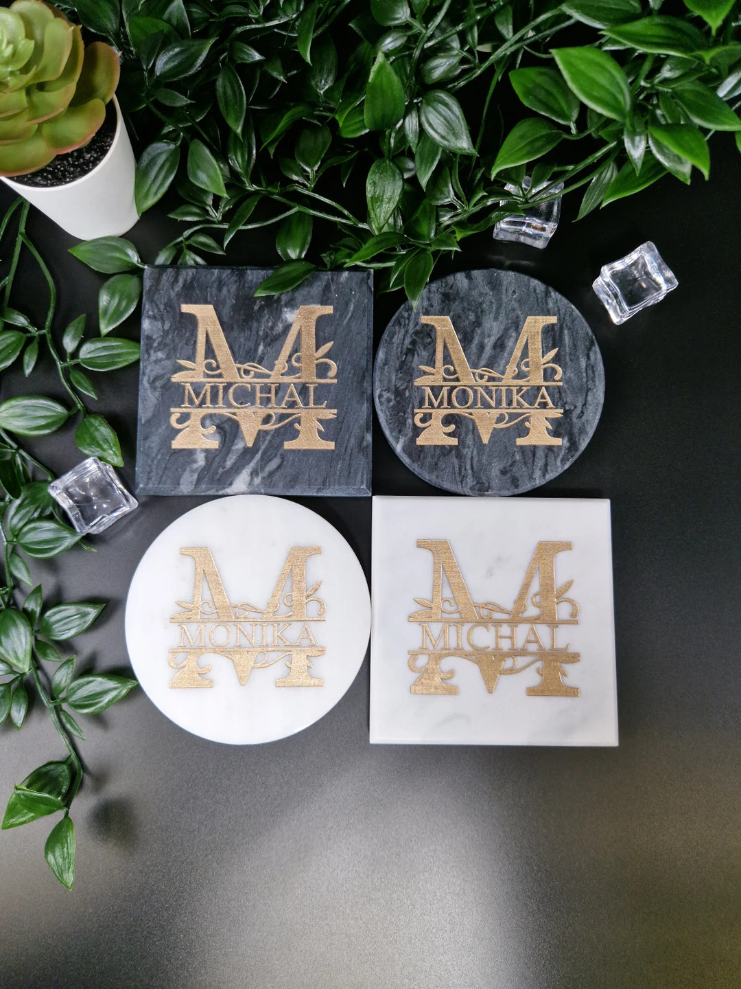 Monogram Marble Coasters, Luxury Name Coasters, Initial Coasters, Personalised Coaster, New Home ... | Etsy (US)