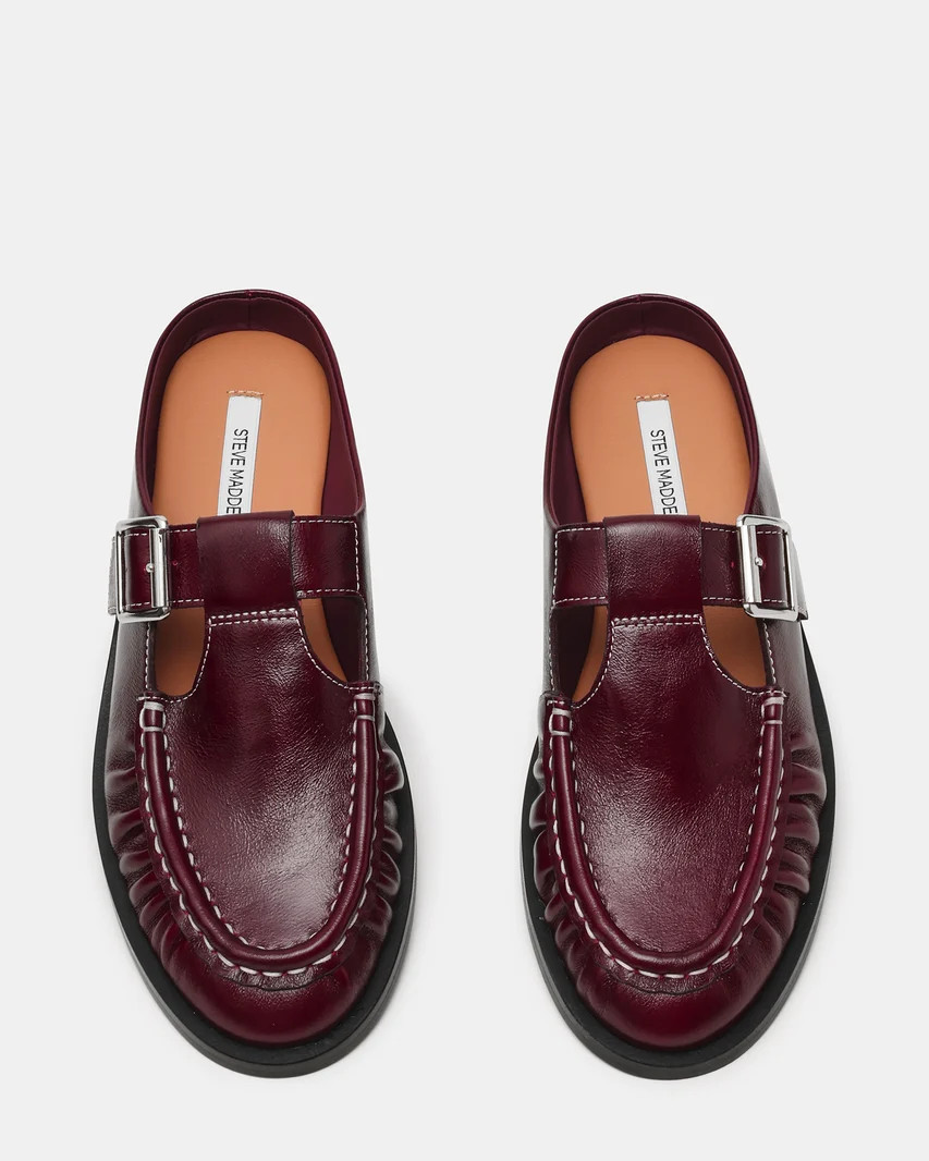 RONA Dark Cherry Leather Mule Slip-On Buckles Women's Loafer | Steve Madden (US)