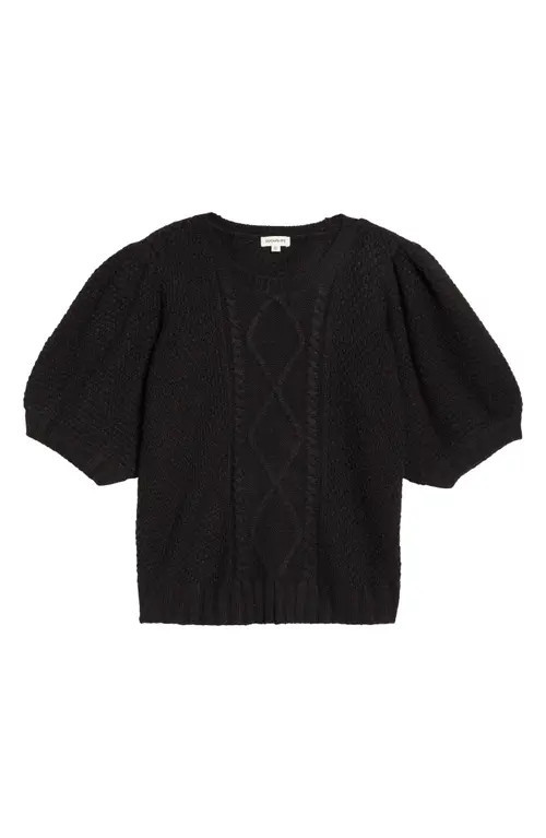 SUGARLIPS Puff Sleeve Cable Stitch Sweater in Black at Nordstrom, Size 2X | Nordstrom