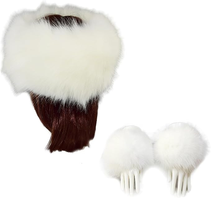 Women's Faux Fur Headband & Wrist Cuffs Set, Fluffy Fashion Cossack Style Headwear Wrist Cuffs (W... | Amazon (US)