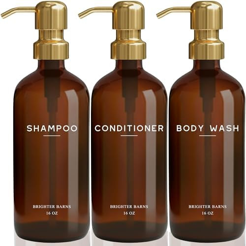 Luxury Shampoo and Conditioner Dispenser Set by Brighter Barns - Empty Shampoo Bottles Refillable... | Amazon (US)