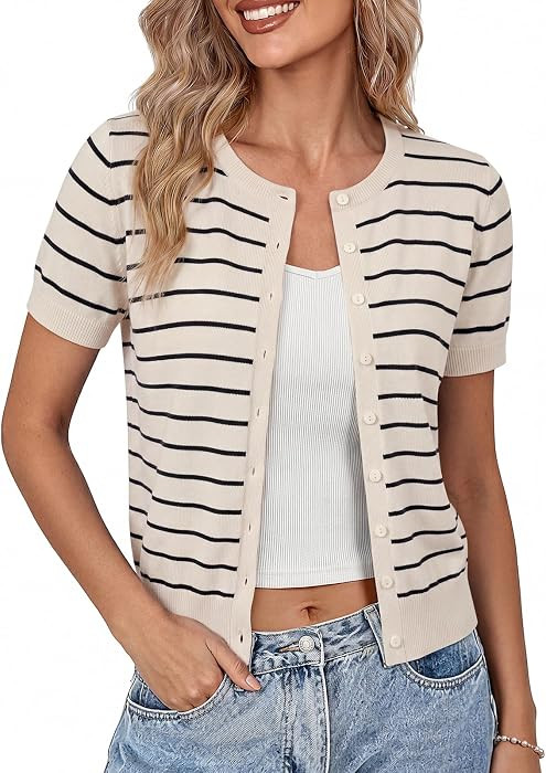 GRACE KARIN Women Short Sleeve Cardigan, 2026 Button Down Knit Sweater Tops, Basic Crew Neck Fall Fashion Outfits | Amazon (US)