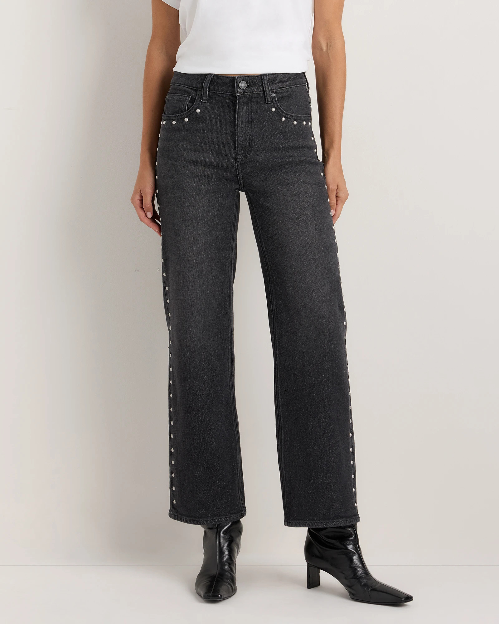Bella Studded Relaxed Straight Jeans in Charcoal Black | Quince