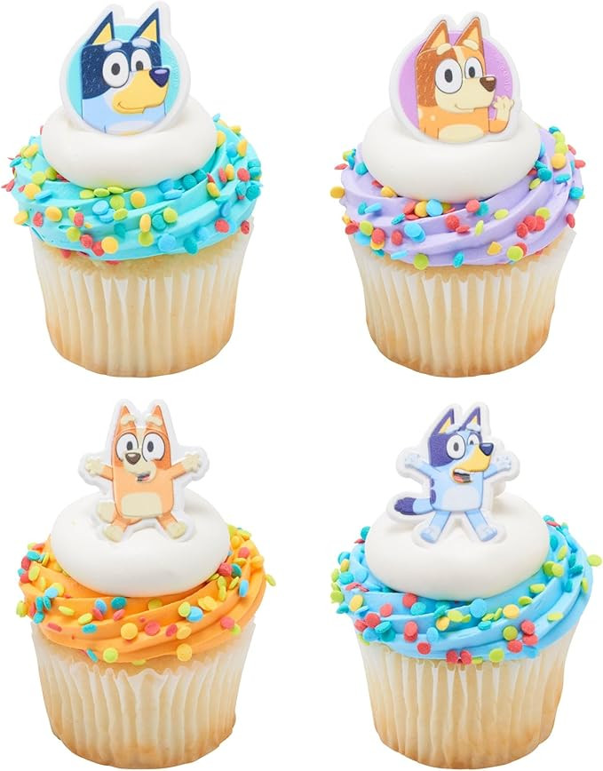 DecoPac Bluey So Much Fun Rings, 24 Cupcake Decorations Featuring Bluey, Bingo, Bandit, and Chill... | Amazon (US)