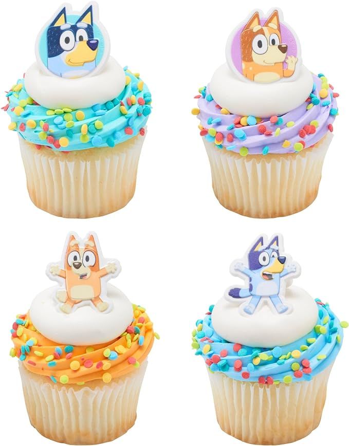 DecoPac Bluey So Much Fun Rings, 24 Cupcake Decorations Featuring Bluey, Bingo, Bandit, and Chill... | Amazon (US)