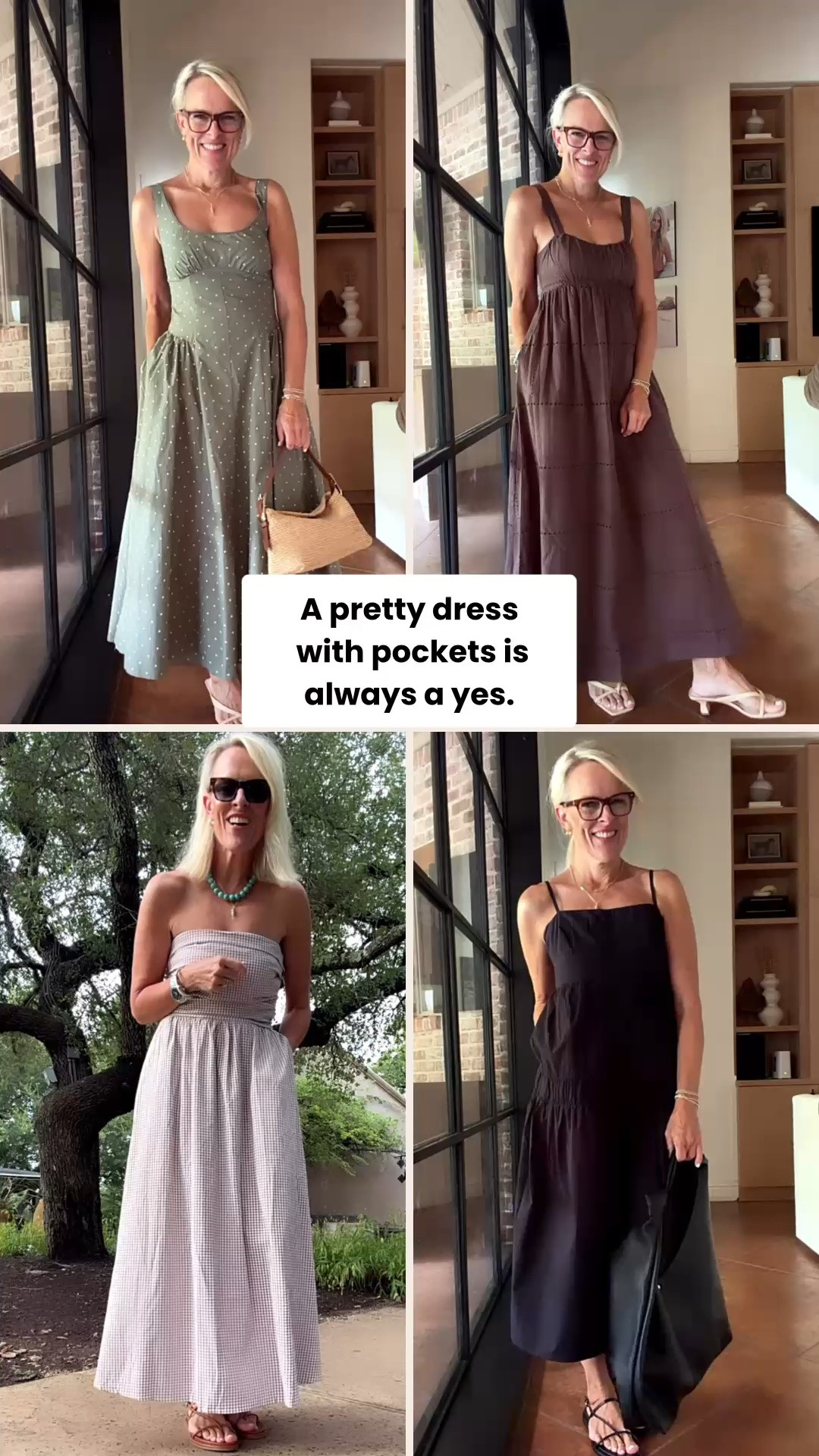 I love a dress that makes getting dressed feel this easy. These are the kind of dresses I can throw on for lunch, a day of errands, a vacation dinner, or a summer evening and feel instantly put together. And one little detail that always makes me happy… they have pockets. Because honestly, why don’t all dresses have pockets?! Which one would you wear first?

💡 LTK MADE EASY
❤️ Heart = Support my posts!
🔖 Save = Get sale & restock alerts
📋 Lists = Keep favorites organized
📲 Share = Send lists and products to a friend. Hello, Christmas List!
💬 Comment = Ask me anything about what I’m wearing.:-)

#LTKootd #LTKOver40 #LTKTravel