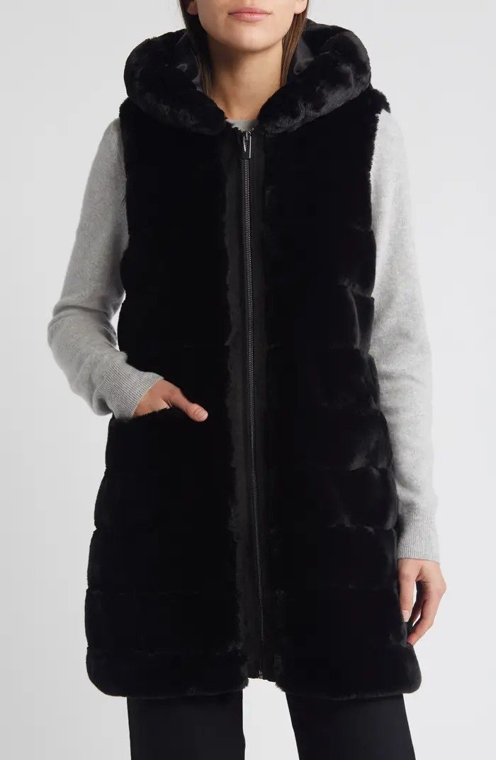 Via Spiga Quilted Faux Fur Hooded Vest | Nordstrom | Nordstrom