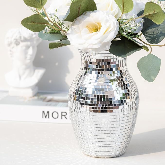 Silver Vase for Flower - Mosaic Glass Vase for Decor Disco Vases for Fashion Home Table Decoratio... | Amazon (US)