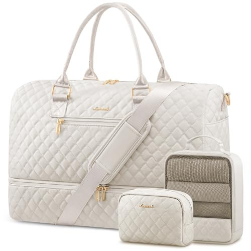 LOVEVOOK Travel Duffle Bag for Women, Weekender Overnight Bag with Shoe Compartment, Carry on Case with Toiletry Kit, Gym Duffel Bag with Wet Pocket, Hospital bags for Labor and Delivery, 3 Pcs Set | Amazon (US)