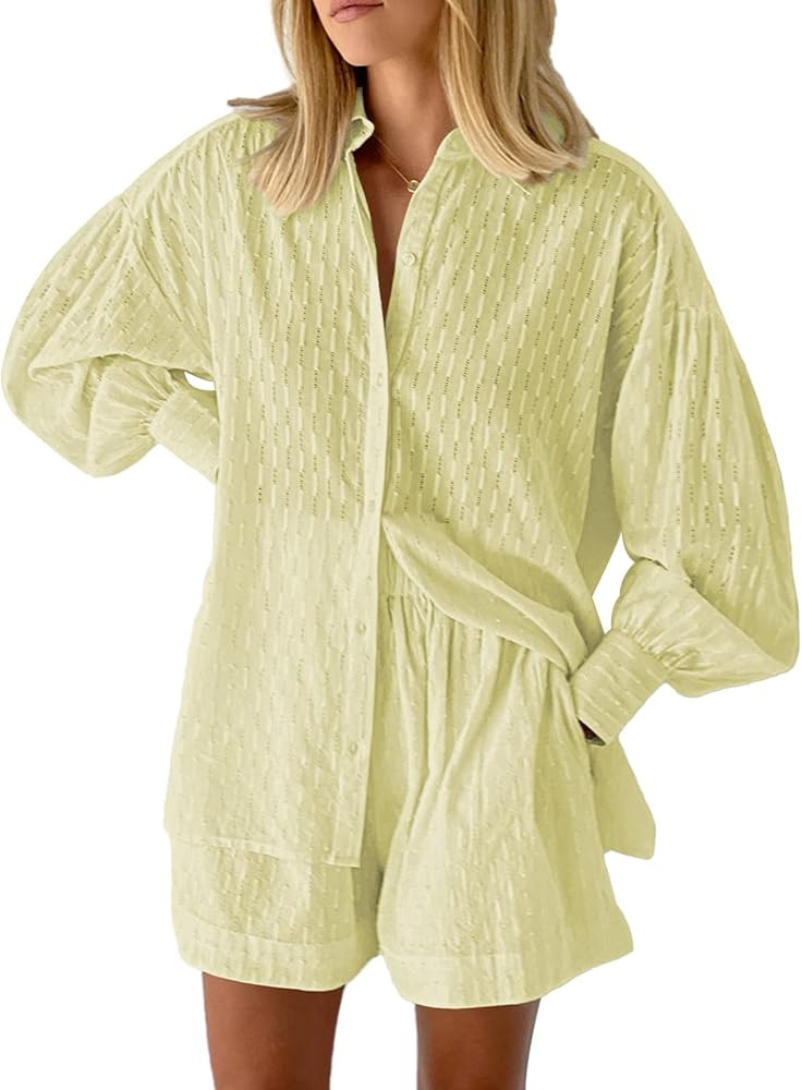 Fixmatti Button Down and Shorts Cover up Set Long Sleeve Shirts and Shorts Pant Matching Sweatsui... | Amazon (US)