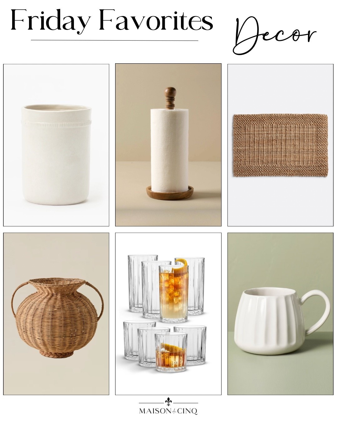 This week on Friday Favorites we shared easy ways to refresh your spaces with cute glassware, kitchen decor, my favorite new doormat and more!

Home decor, spring refresh, spring decor, wicker vase, tabletop, mugs, canister 

#LTKFindsUnder50 #LTKHome