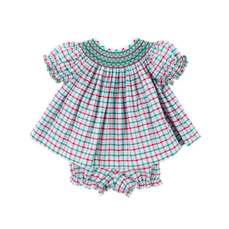 Christmas Eve Plaid Smocked Bishop Bloomer Set | Classic Whimsy