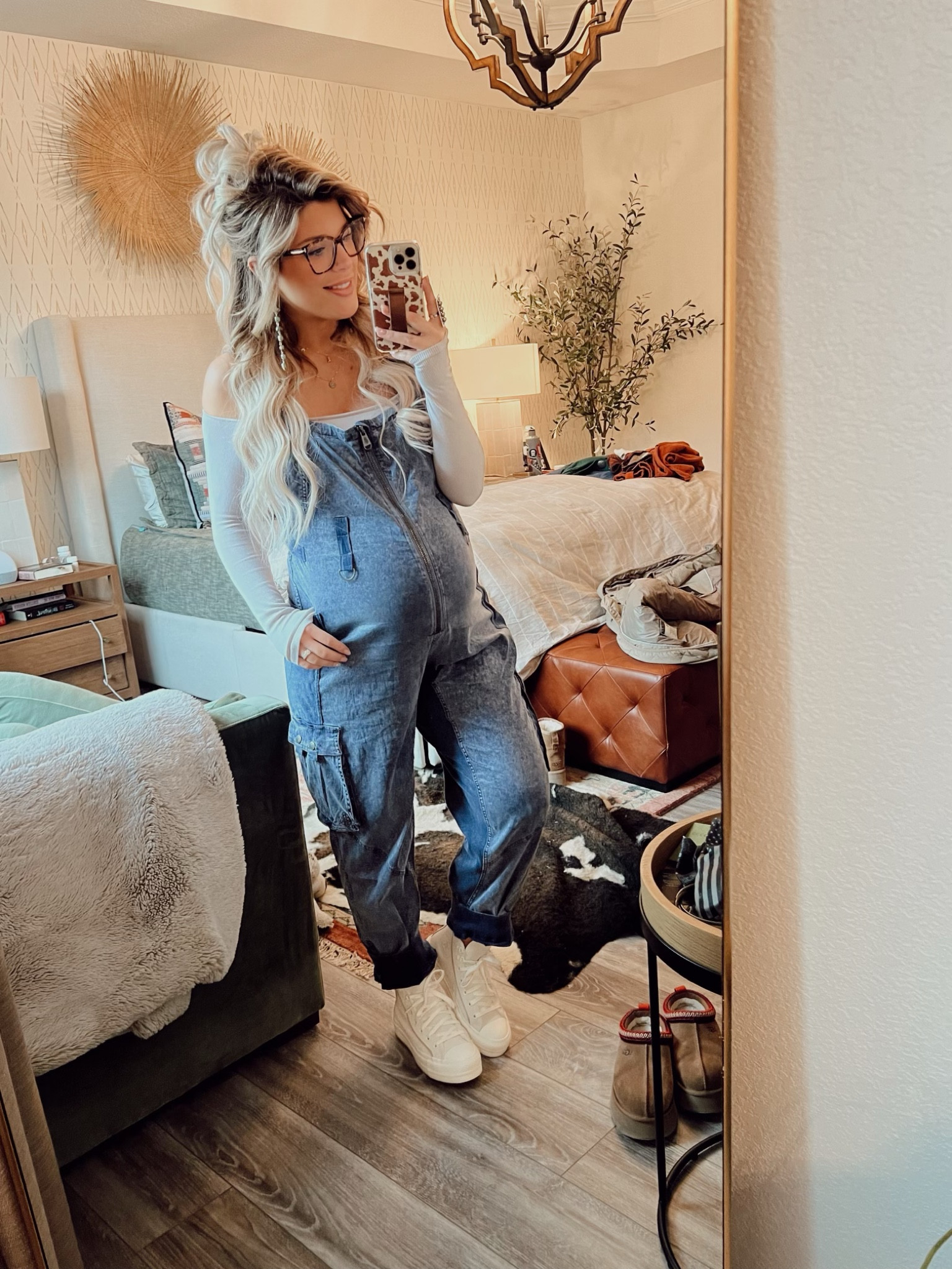 Yesterday’s Outfit 
Overalls and Sneaker- Free People
Grey Top- Klassy Network 
Glasses - Prescription but the brand is Tom Ford 
Earrings- Nizhoni Traders 
Sherpa Coat- Older Free People 

#LTKshoecrush #LTKbump #LTKstyletip