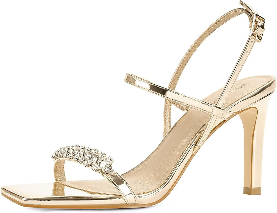 Modatope Strappy Sandals with Rhinestone Heels Sandals Open Toe Ankle Strap High Heel Sandals for... | Amazon (US)