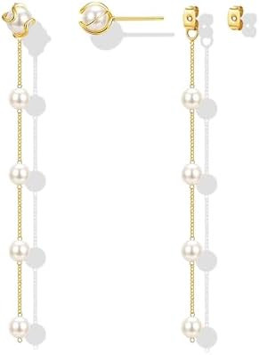 Zeffy Pearl Earrings for Women 14k Gold/Silver Pearl Drop Earrings Long White Pearl Tassel Dangle... | Amazon (US)