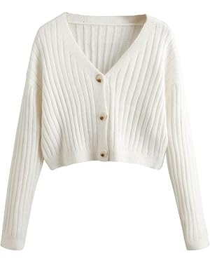 SweatyRocks Women's Long Sleeve Plaid Button Front V Neck Soft Knit Cardigan Sweaters | Amazon (US)